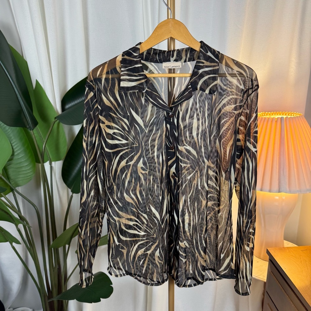 Vintage 90s Sheer Animal Blouse by Susan Lawrence L/XL